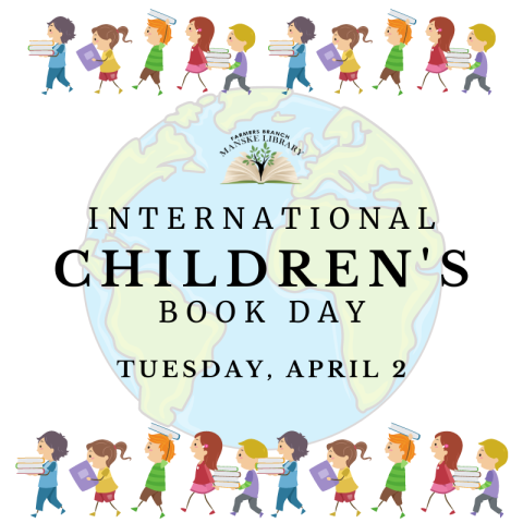 graphic of children with books on a backdrop of a globe