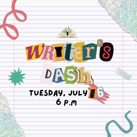 "writer's dash" on notebook paper backdrop