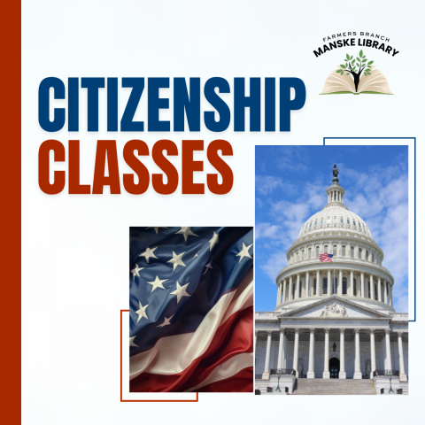 Image advertising citizenship class at the Manske Library