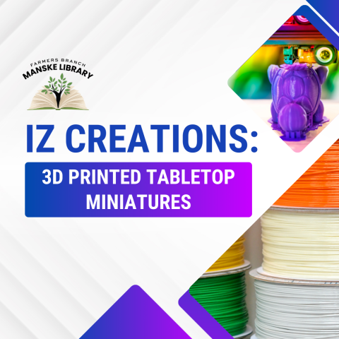 Images of 3D prints promoting "in the zone creations: 3D printed tabletop miniatures."