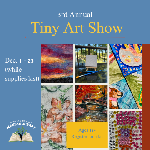 Images of mini paintings promoting the 3rd Annual Tiny Art Show