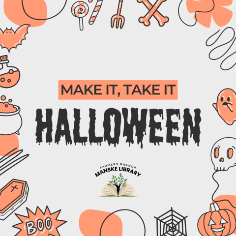 Graphic promoting Make It Take It Halloween with halloween icons as a border