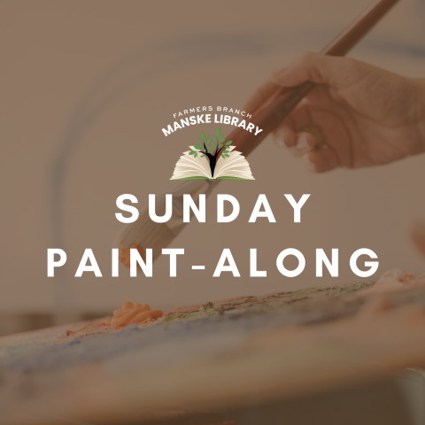Image of hand holding paint brush with text "Sunday Paint Along" on it.