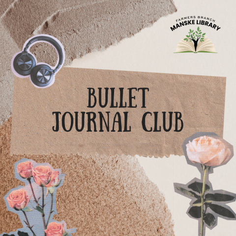 "Bullet Journal Club" on a scrapbooking background.