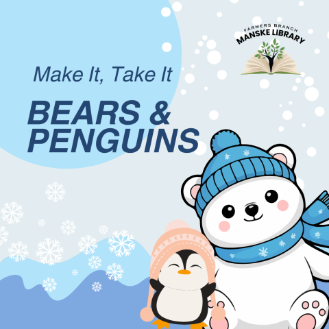 Graphic of a polar bear & penguin promoting "Make It, Take It"