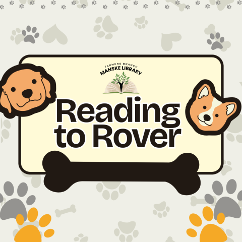 "Reading to Rover" on a background of paw prints.