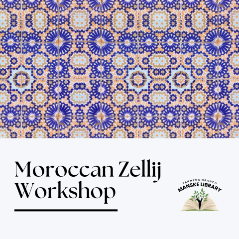 "Moroccan Zellij Workshop" on mosaic background