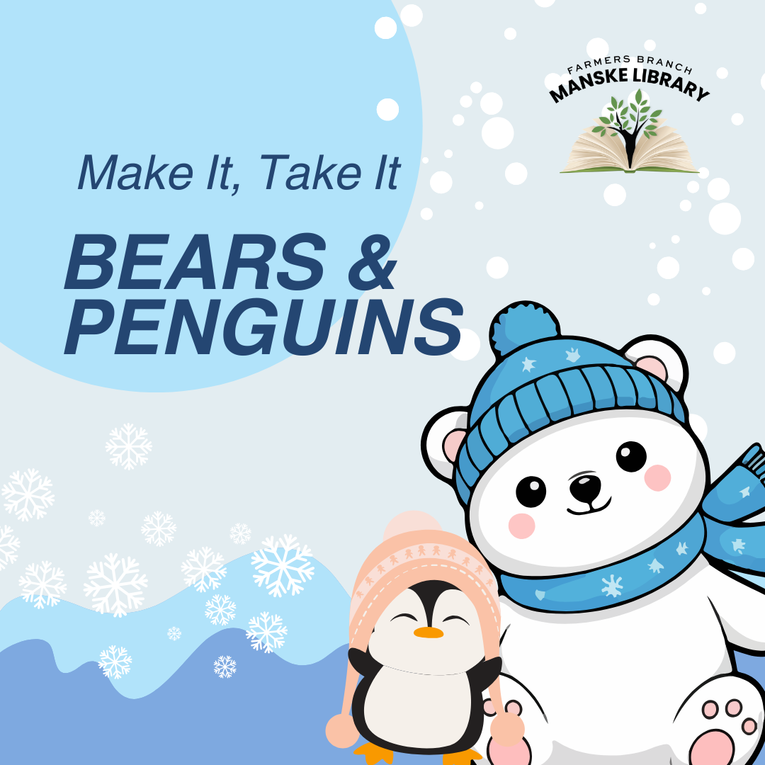 Graphic of a polar bear & penguin promoting "Make It, Take It"