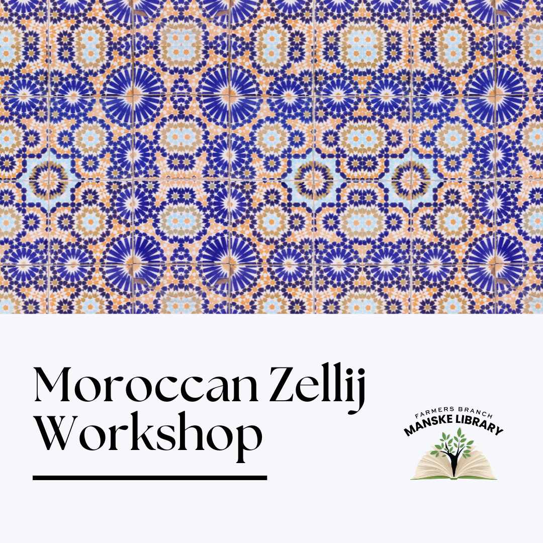 "Moroccan Zellij Workshop" on mosaic background